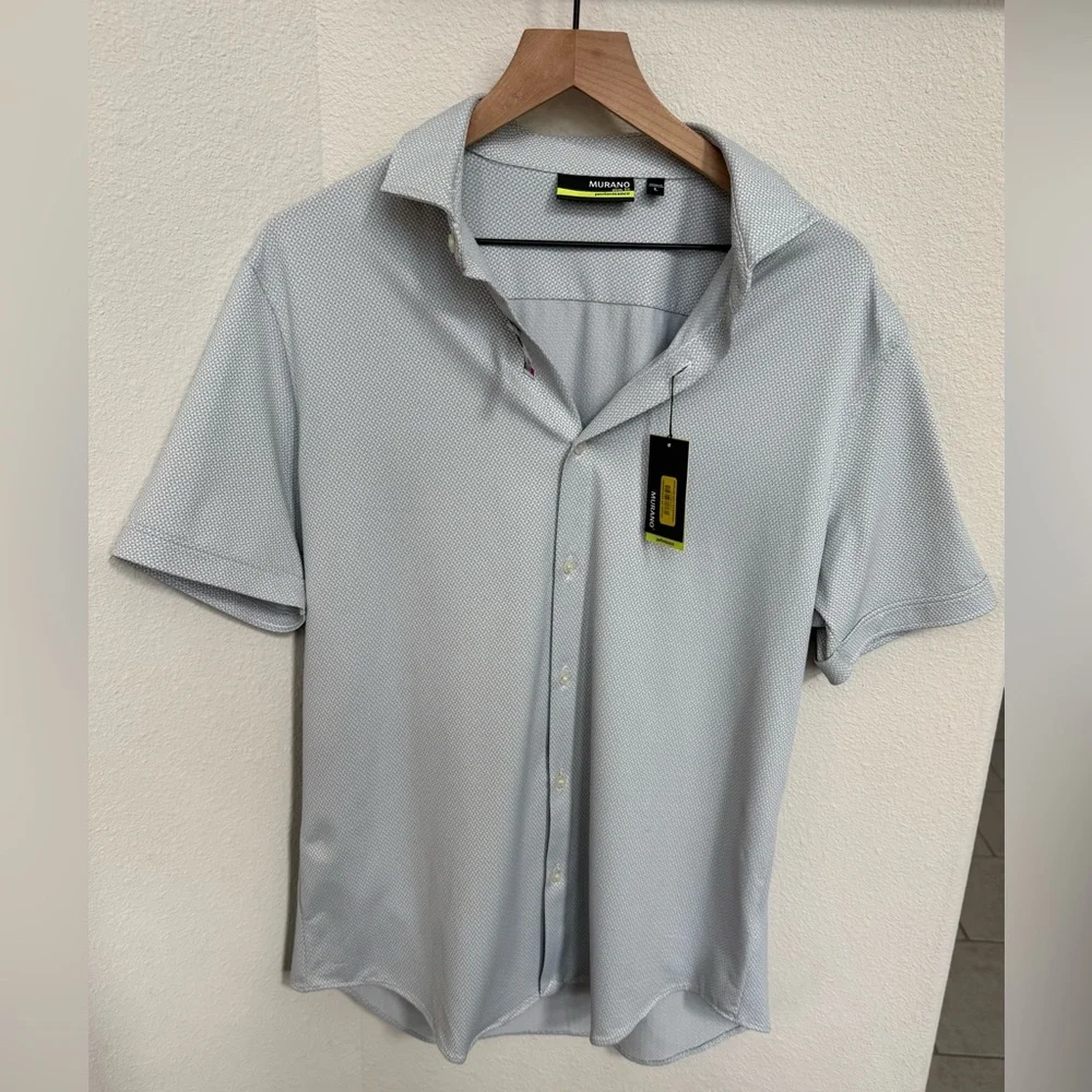 Murano Slim Fit Performance Light Gray Casual Button Down Shirt Size L - Picture 8 of 8
